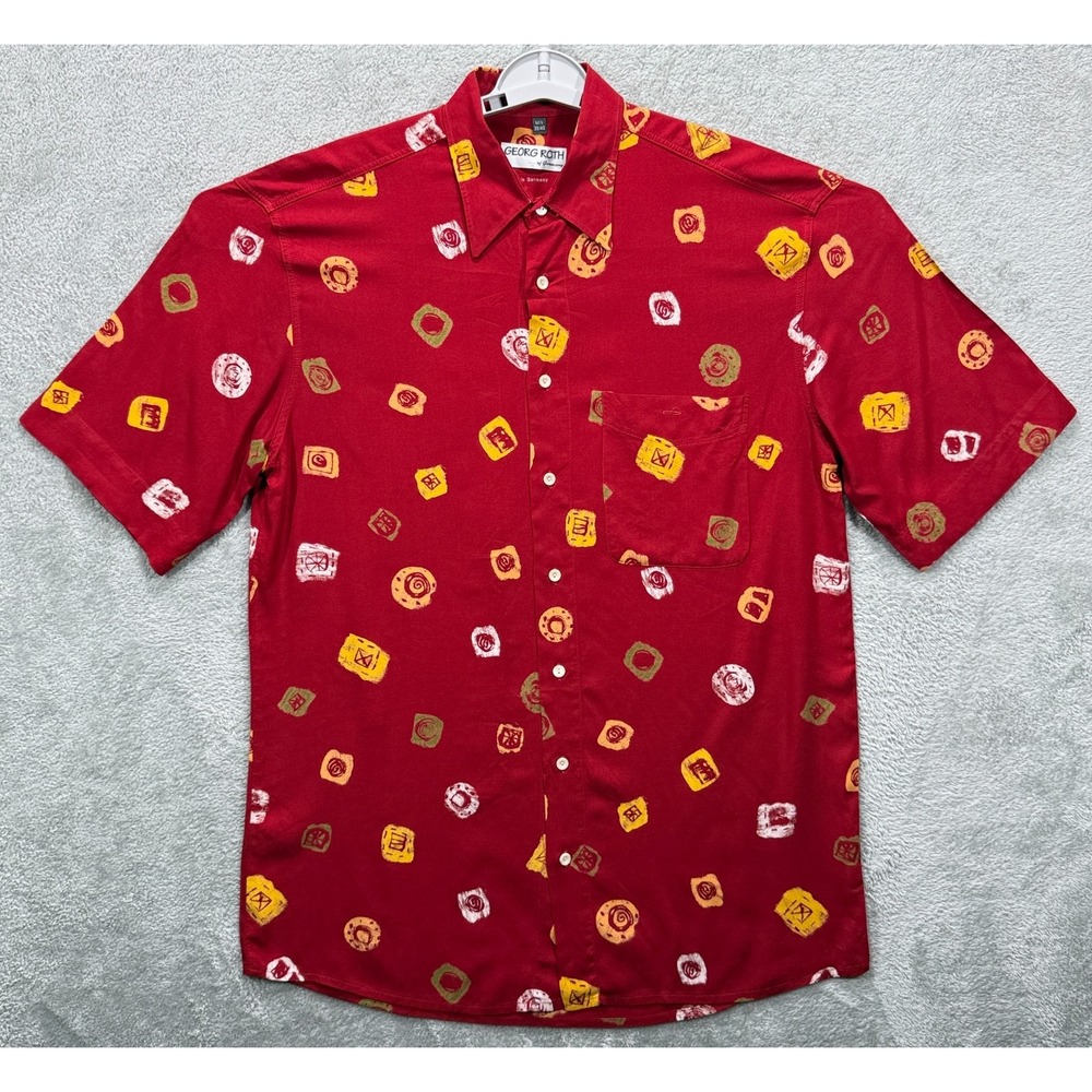 Georg Roth Shirt Mens Medium EU 39/40 Red Abstract Art Button Up Camp Shirt